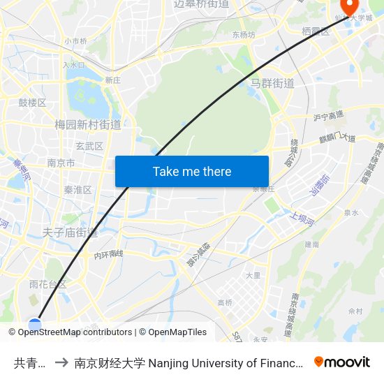 共青广场 to 南京财经大学 Nanjing University of Finance and Economics map
