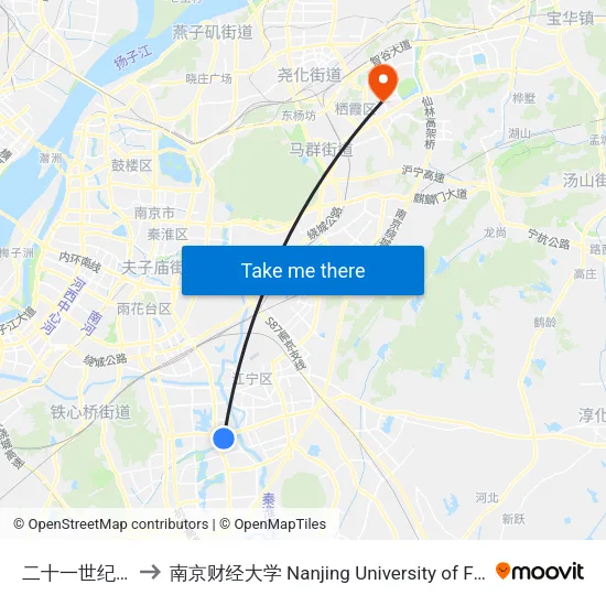 二十一世纪国际公寓 to 南京财经大学 Nanjing University of Finance and Economics map