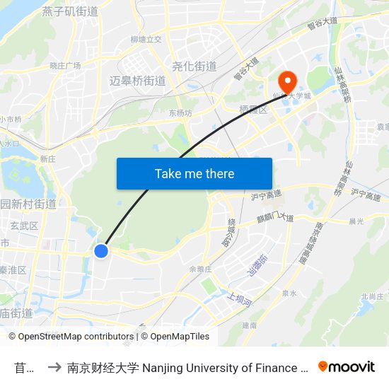 苜蓿园 to 南京财经大学 Nanjing University of Finance and Economics map