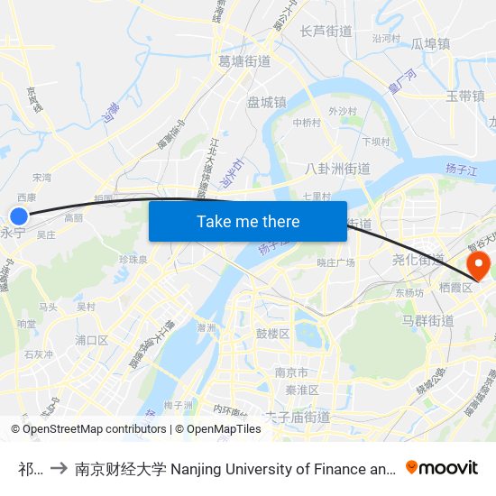 祁圩 to 南京财经大学 Nanjing University of Finance and Economics map