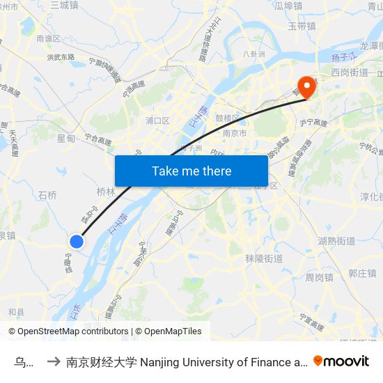 乌江东 to 南京财经大学 Nanjing University of Finance and Economics map