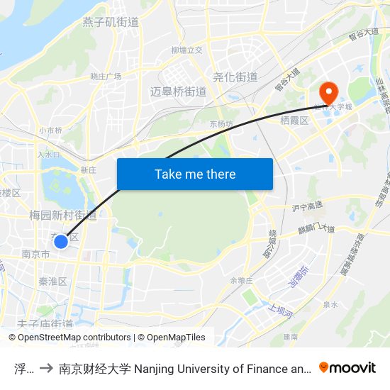 浮桥 to 南京财经大学 Nanjing University of Finance and Economics map