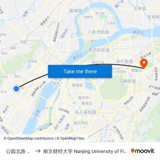 公园北路·公园南路 to 南京财经大学 Nanjing University of Finance and Economics map
