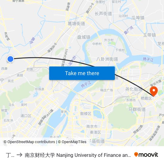 丁湾 to 南京财经大学 Nanjing University of Finance and Economics map