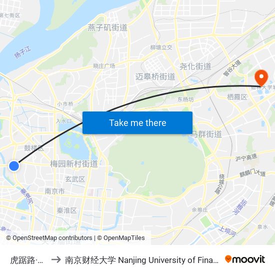 虎踞路·草场门 to 南京财经大学 Nanjing University of Finance and Economics map