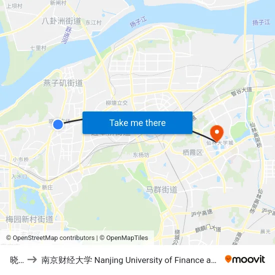 晓庄 to 南京财经大学 Nanjing University of Finance and Economics map