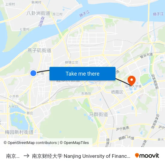 南京卫校 to 南京财经大学 Nanjing University of Finance and Economics map
