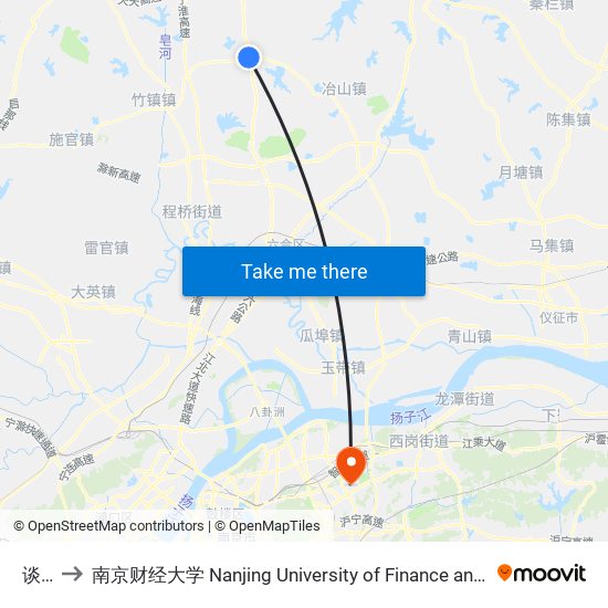 谈墩 to 南京财经大学 Nanjing University of Finance and Economics map