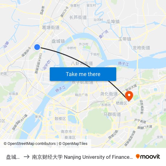 盘城街道 to 南京财经大学 Nanjing University of Finance and Economics map