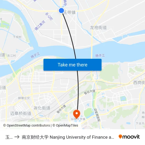 玉带 to 南京财经大学 Nanjing University of Finance and Economics map