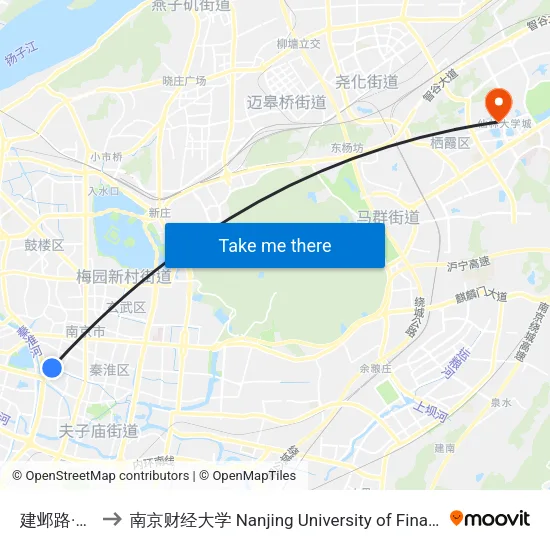 建邺路·止马营 to 南京财经大学 Nanjing University of Finance and Economics map