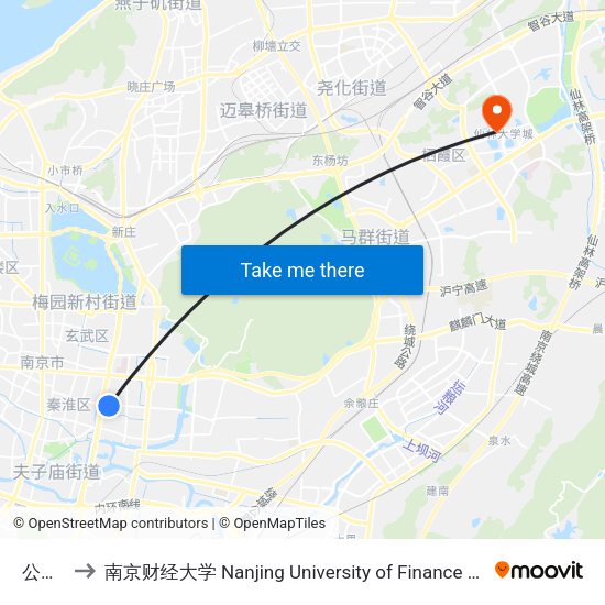 公园路 to 南京财经大学 Nanjing University of Finance and Economics map
