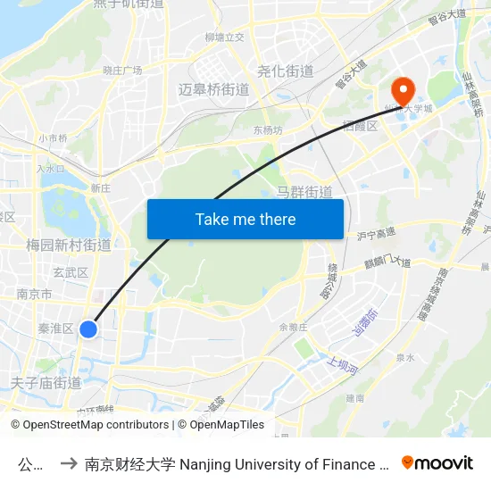 公园路 to 南京财经大学 Nanjing University of Finance and Economics map