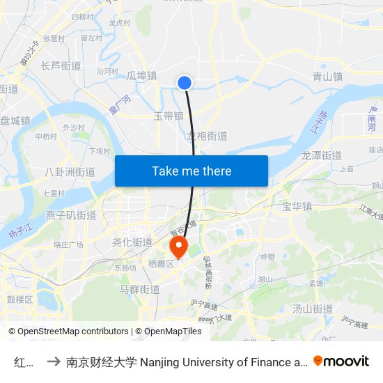 红山窑 to 南京财经大学 Nanjing University of Finance and Economics map