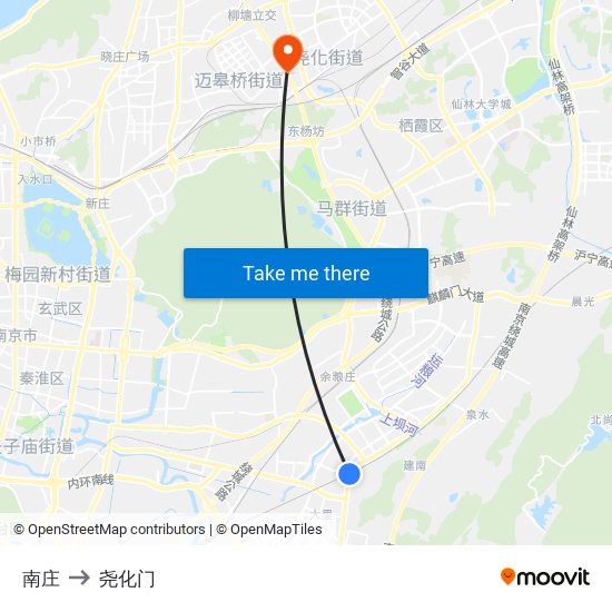 南庄 to 尧化门 map