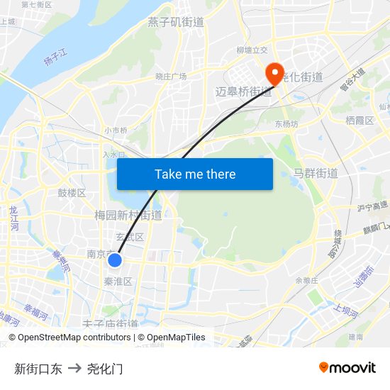 新街口东 to 尧化门 map