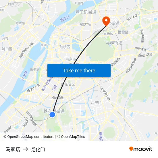 马家店 to 尧化门 map
