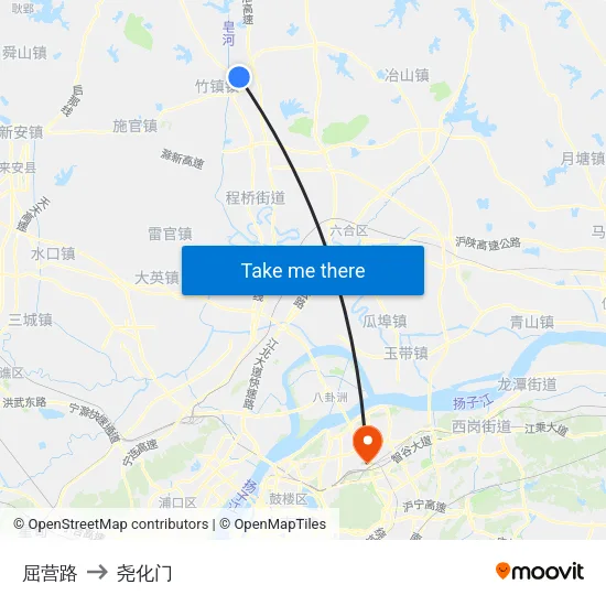 屈营路 to 尧化门 map