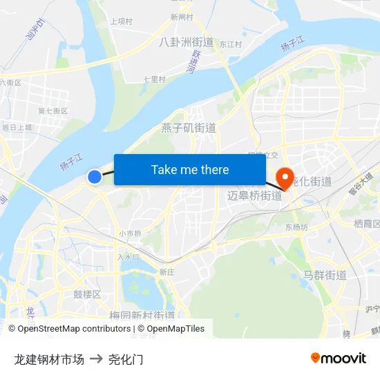 龙建钢材市场 to 尧化门 map