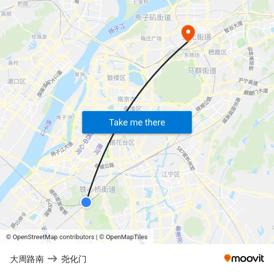 大周路南 to 尧化门 map