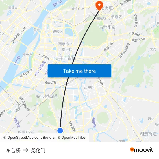 东善桥 to 尧化门 map
