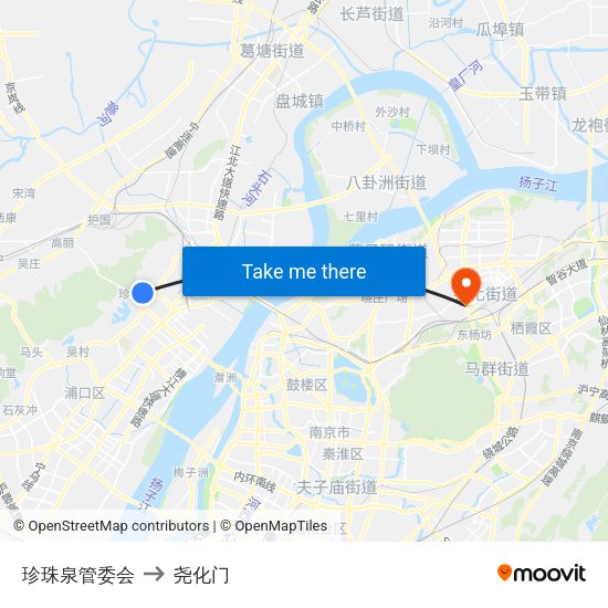 珍珠泉管委会 to 尧化门 map
