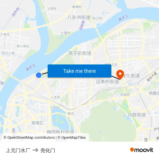 上元门水厂 to 尧化门 map
