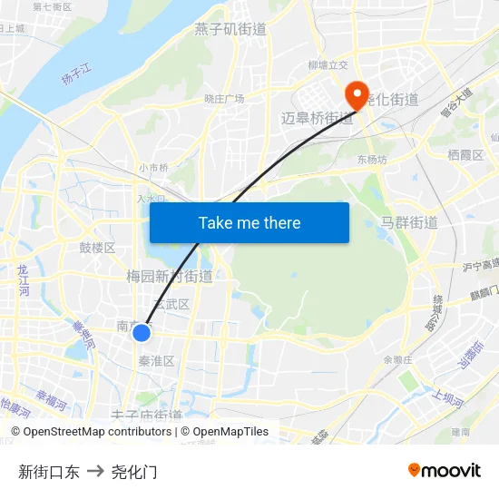 新街口东 to 尧化门 map