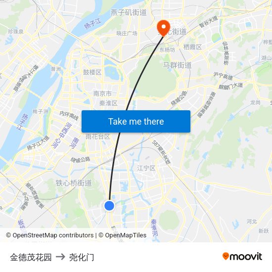 金德茂花园 to 尧化门 map