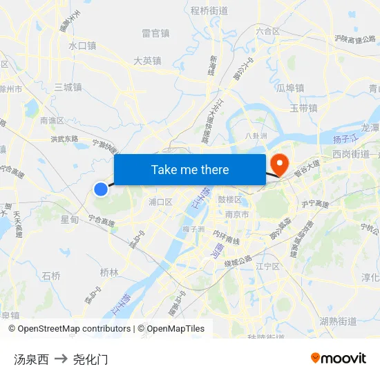 汤泉西 to 尧化门 map