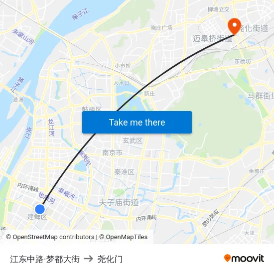 江东中路·梦都大街 to 尧化门 map