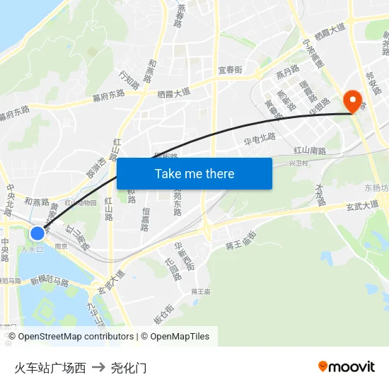 火车站广场西 to 尧化门 map