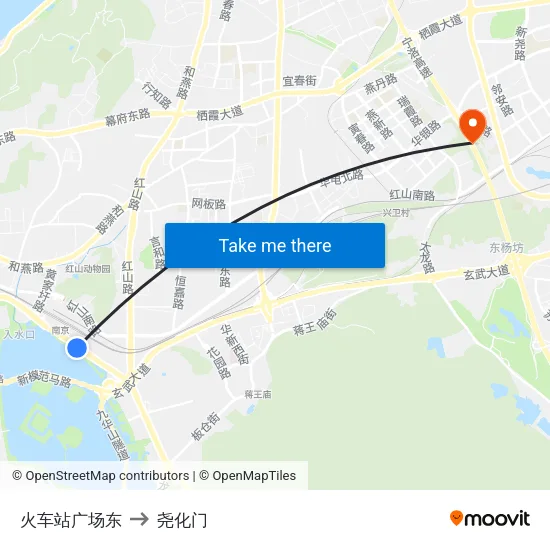 火车站广场东 to 尧化门 map