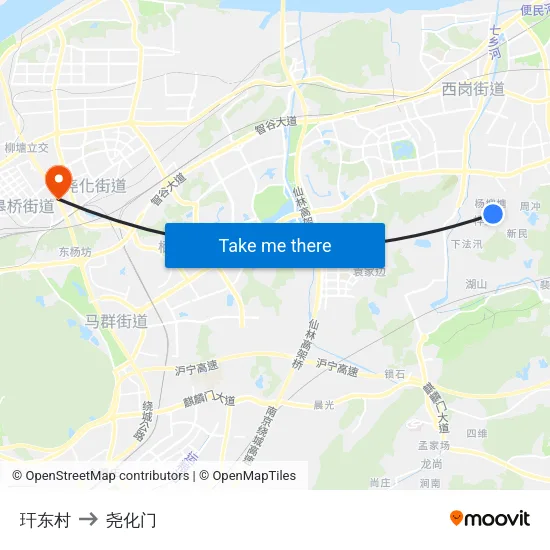 玕东村 to 尧化门 map
