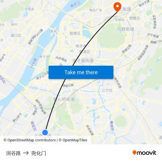 润谷路 to 尧化门 map