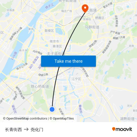 长青街西 to 尧化门 map