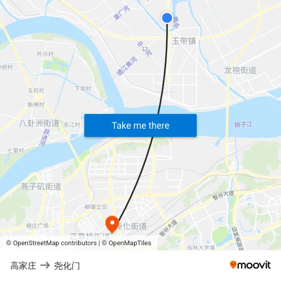 高家庄 to 尧化门 map