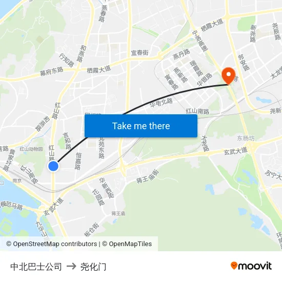 中北巴士公司 to 尧化门 map