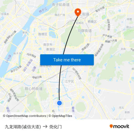 九龙湖路(诚信大道) to 尧化门 map