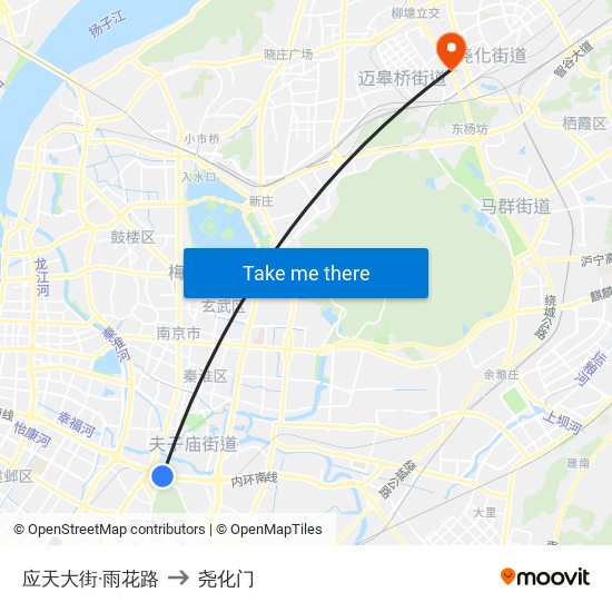 应天大街·雨花路 to 尧化门 map