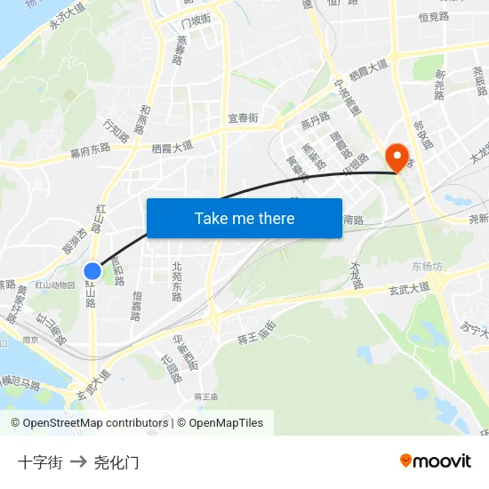 十字街 to 尧化门 map