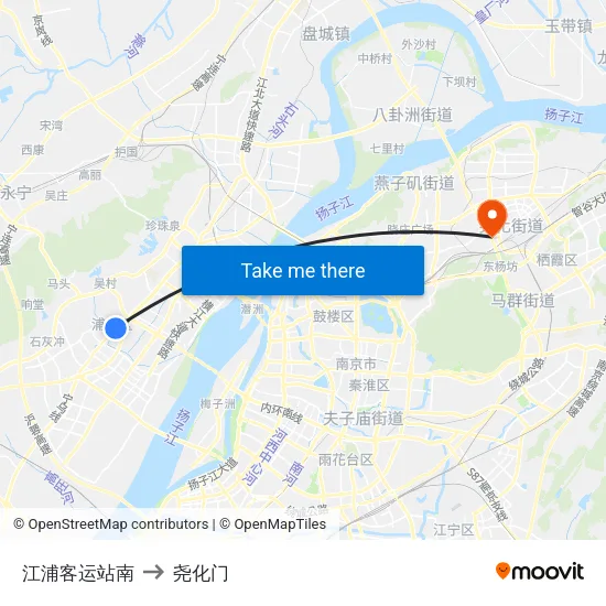 江浦客运站南 to 尧化门 map