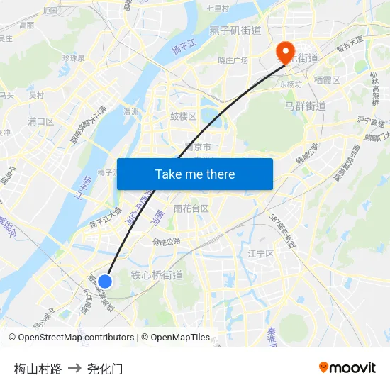 梅山村路 to 尧化门 map