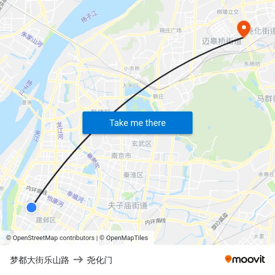 梦都大街乐山路 to 尧化门 map