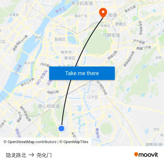 隐龙路北 to 尧化门 map