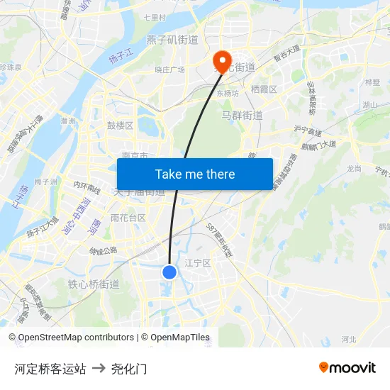 河定桥客运站 to 尧化门 map