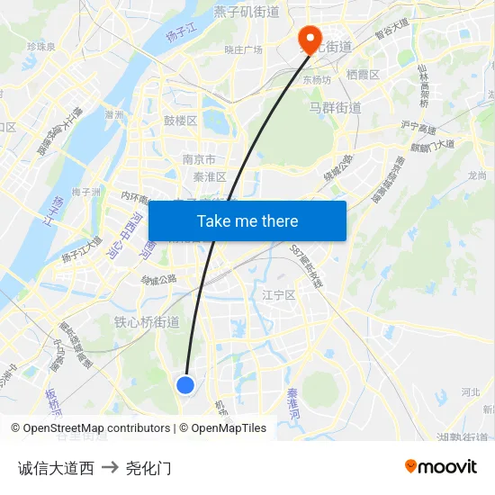 诚信大道西 to 尧化门 map
