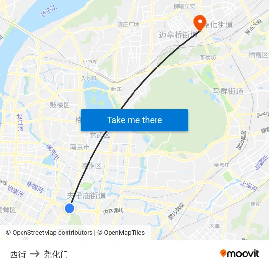 西街 to 尧化门 map