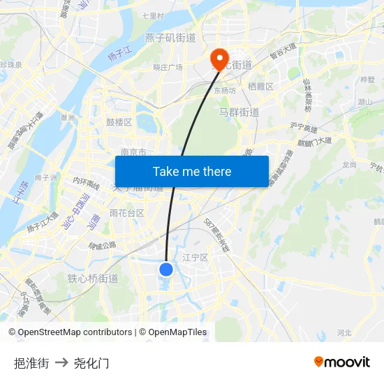 挹淮街 to 尧化门 map