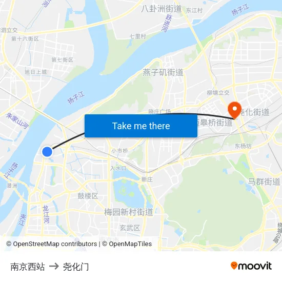 南京西站 to 尧化门 map